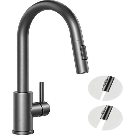 AICA Küchenarmatur Säulenbrause‑Wasserhahn Küche Zwei Wasserauslassmodi Mischbatterie Ausziehbar 360° Drehbar Einhand‑Spültischarmatur Grau (1/5)