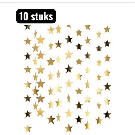 Lot de 10 décorations de fête avec étoiles à double miroir 4 m pour Noël et Halloween couleur dorée (1/4)
