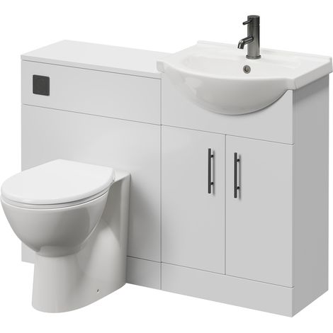 Alexander James Cento Gloss White 1150mm 2 Door Vanity Unit Toilet Suite - 1150mm - Gunmetal Grey 96mm Bar HandleJames Toilet Pan and Seat