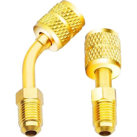 Adaptateur R410A 5/16" SAE femelle vers 1/4" SAE mâle Flare pour climatiseurs HVAC, 1 adaptateur droit + 1 adaptateur coudé (1/5)