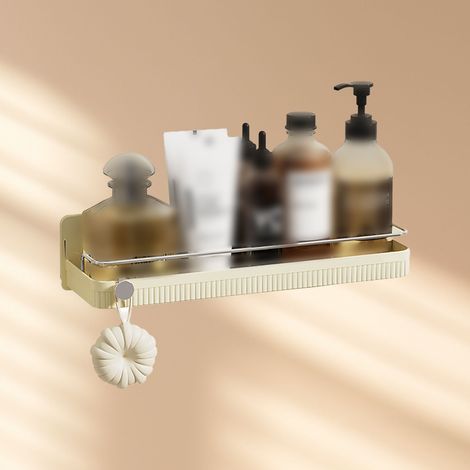 Étagère murale pour salle de bain, à suspendre, sans perçage, couleur crème et blanche (1/5)