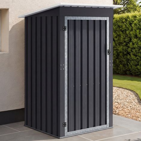 Caseta de jardín gris de acero galvanizado 100 x 95 x 160 cm con tejado a dos aguas 1 puerta (1/5)