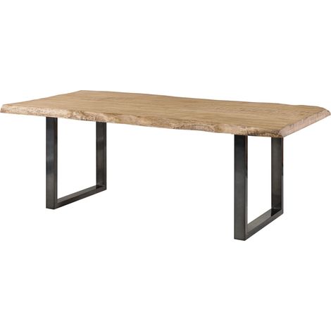 Table à manger 180x90 en bois de manguier laqué beige pieds en U anthracite brillant FREEFORM 5