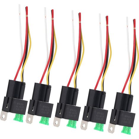 Relais 12V 30A 4 Pins avec Connecteurs - 5 Pièces pour Voiture et Camion (1/5)