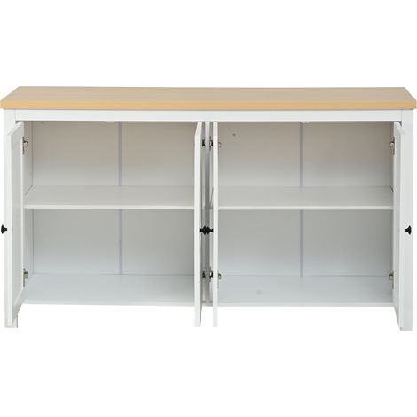 Aparador blanco moderno de MDF con 4 puertas y 2 estantes, 140 x 40 x 78 cm (1/5)