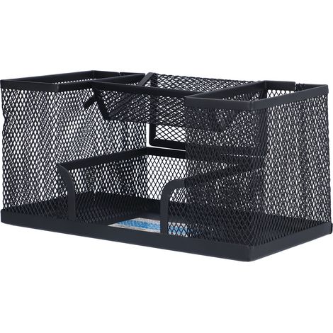 Porte-stylo rectangulaire en métal, boîte de rangement de bureau noire, fournitures de bureau