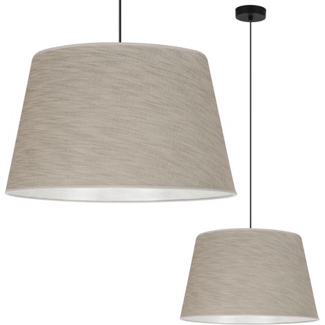 LAMPADA A SOSPENSIONE, CONO IN LINO, NERO, 1 PIATTO, PARALUME BEIGE L05 44CM