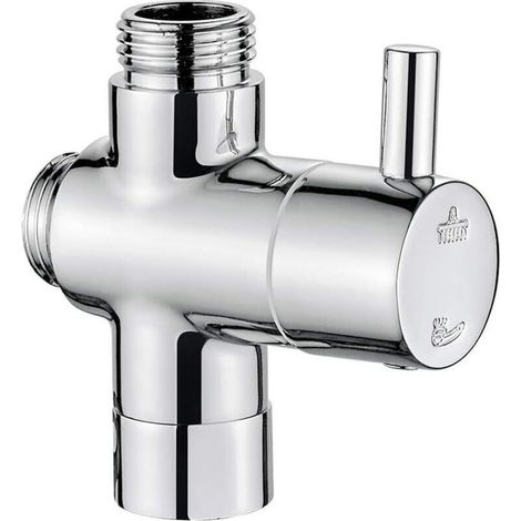 CSPARKV Robinet arret 1 voies, Chrome en laiton, Entrée de commutateur de douche universelle (G1 / 2 ”) et 2 prises (G1 / 2”) pour pomme de douche à main et douchette fixe. (1/5)