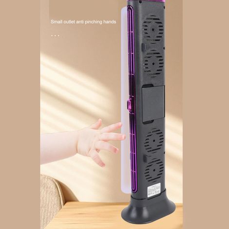 Ventilatore a torre senza pale Toivize, ricaricabile tramite USB, compatto, potente, grigio/viola, per ufficio o casa. (1/4)