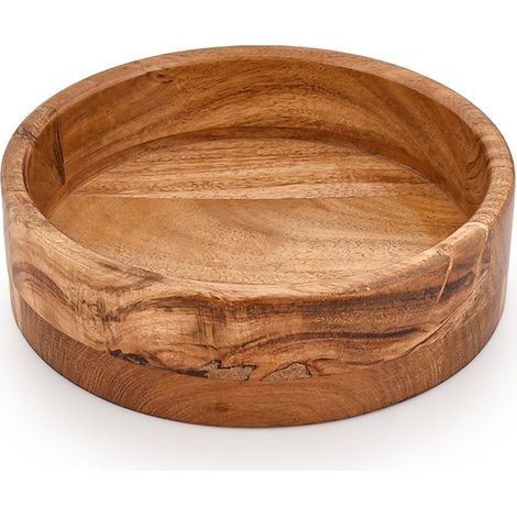 Bol décoratif en bois d'acacia sculpté à la main pour table à manger, salon, cuisine (20,3 x 20,3 x 6,3 cm) (1/5)
