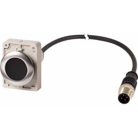 Bouton-poussoir RMQ Compact Flat à rappel 1 N/C noire cable (noire) avec connecteur M12A 4-pol EATON C30C-FD-S-K01-P5