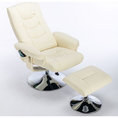 Fauteuil massage beige PU rembourré repose pieds pouf 5 points massage salon chambre (1/5)