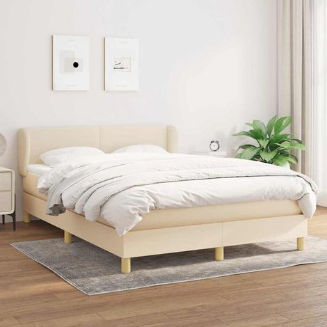 Cama box spring con colchón tela color crema 140x200 cm (1/5)