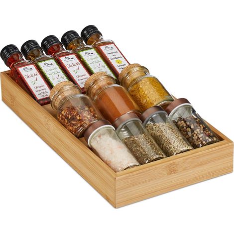 Relaxdays Especiero Cajones, Soporte Especias Cocina, 3 Niveles Oblicuos, Horizontal, Bambú, 5x20x37 cm, Marrón Natural