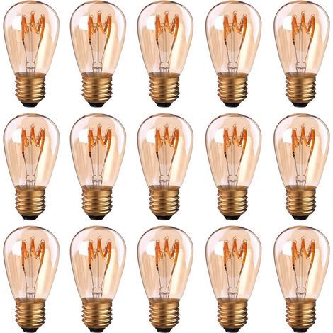 Confezione da 15 lampadine LED E27 con filamento a spirale ST45/S14 3W Stile vintage Luce ambrata Dimmerabile 2200K Bianco caldo molto intenso 140 lm Equivalente a 25W (1/5)