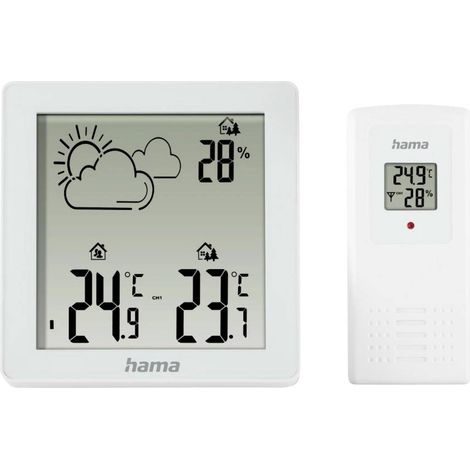 Hama Stazione meteo (con sensore esterno, termometro interno ed esterno, igrometro interno ed esterno, previsioni meteo con simboli, da appoggiare e appendere, batterie incluse (1/4)