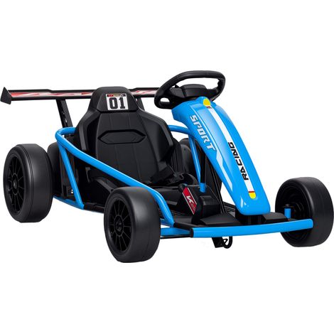 GoKart Kart électrique pour enfants, 2 moteurs 24V, mode drift, vitesse maximale 13 km/h, dimensions 119 x 77 x 54 cm, bleu. (1/5)