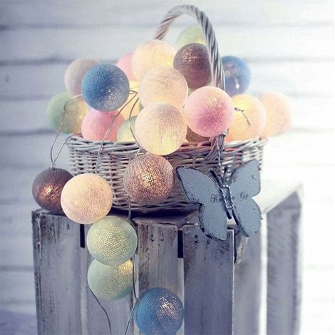 Cotton Ball Fairy Lights Cotton Balls with Plug, 3.5m, 20 Balls LED Fairy Lights for Indoor, Night Light Decoration like Christmas, Wedding, Party, Bedroom (Colorful) (1/5)