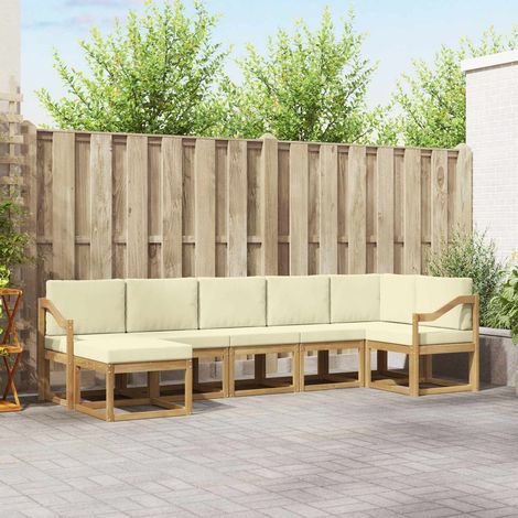 vidaXL Outdoor-Sofagarnitur mit Kissen 7 pcs Weiß und Creme Polyester (1/5)