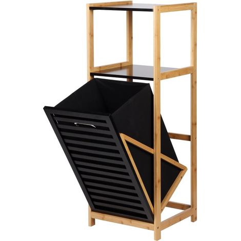 MA MAISON MOBILE PORTABIANCHERIA IN BAMBOO COLORE NERO CON CASSETTO APRIBILE E 2 RIPIANI 36X33X98H CM