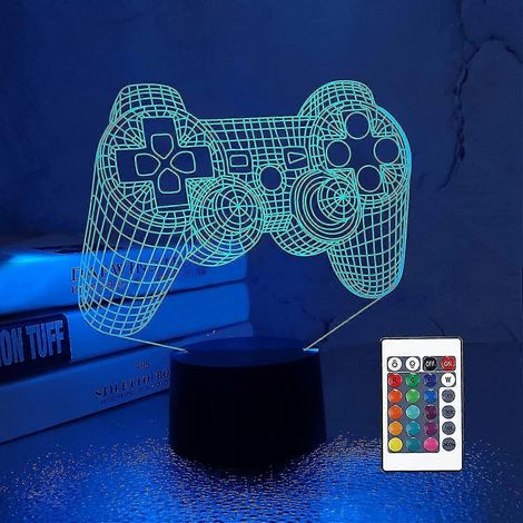Lampe de jeu 3D en forme de manette, veilleuse console de jeux, lampe à illusion 3D pour enfants, 16 couleurs changeantes avec télécommande, cadeau pour gamer, décoration pour chambre d'enfant (1/5)