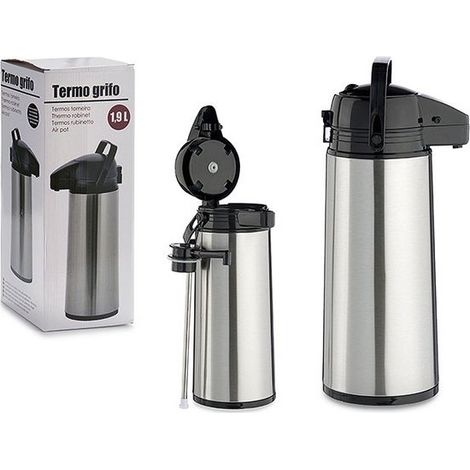 Thermos con Coperchio Dispenser Acciaio inossidabile Nero Argentato Plastica 1,9 L (1/3)