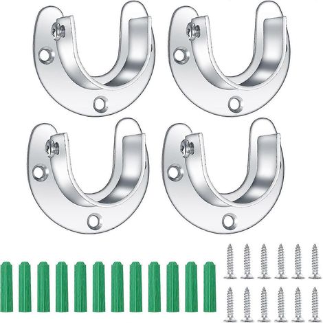 Supports de tringle à penderie (lot de 4), douilles en acier inoxydable, support de tringle à bride en forme de U (1/4)