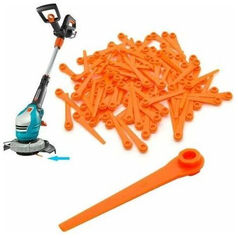 Lot de 100 lames de rechange en plastique pour tondeuse à gazon Gardena 9823 9825 9820 9821 Orange 70 mm