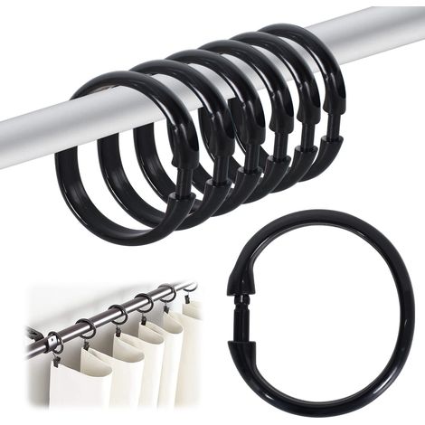 Lot de 12 Anneaux de Rideau de Douche en Plastique, Crochet Rideau Douche, Anneaux pour Rideaux Gros, Anneaux pour Tringle à Rideaux, Anneaux en Forme de O pour Rideau de Porte Fenêtre (Noir) (1/5)