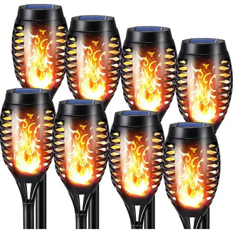 Lumières Flamme Solaire Exterieure 8 Pack Etanche Lampe Torche Solaire, Lampe Solaire Flamme Vacillante pour Décor, Jardin, Patio, Chemins, Pelouse (1/5)