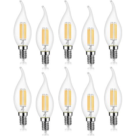 Lot de 10 ampoules LED à filament E14 de 4 W, 470 lumens (équivalent à la lumière des bougies), lumière blanche chaude 2700 K
