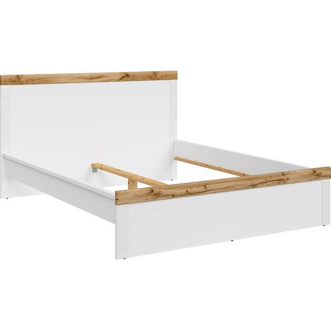 Lit adulte 160 x 200 lit 2 places, coloris Blanc/Chêne wotan - Longueur 204,5 x Profondeur 169 x Hauteur 40,5-100,5 cm (1/5)