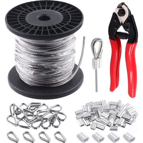 Câble Acier Inoxydable 0,3 cm 45,7 m avec Cutter Dés à Coudre M3 Manchons Aluminium pour Terrasse Rail Escalier (1/5)