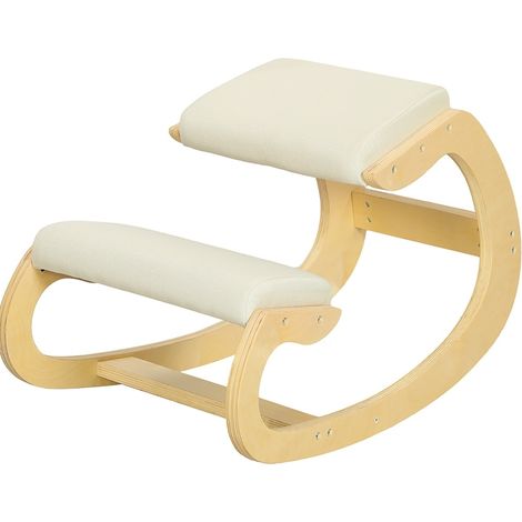 Silla ergonómica de rodillas basculante de madera de abedul crema 55 x 85 x 55 cm MODENUIT (1/5)