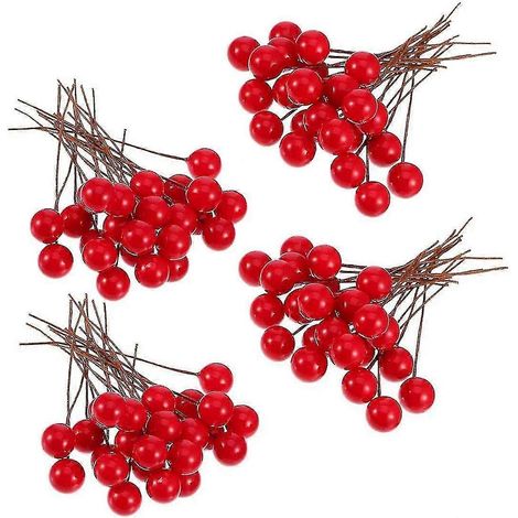 100 baies de houx artificielles rouges de 10 mm pour la décoration du sapin de Noël (1/5)