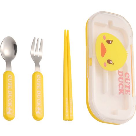 Ensemble Couverts Réutilisables - Fourchette Cuillère Baguettes - Boîte De Transport Incluse - Lavable Au Lave-Vaisselle - Pour École Bureau Voyage - 1 Kit (1/5)