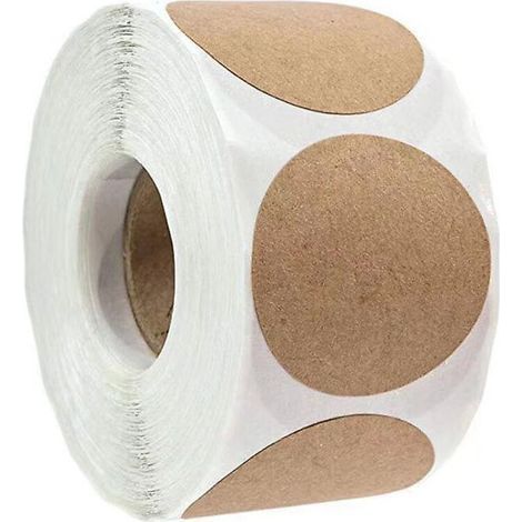 adesivi in ​​carta kraft marrone naturale (500 per rotolo) - Adesivi rotondi vuoti per negozianti, lavori artigianali, organizzazione, etichette per barattoli e lattine, etichette (1/3)
