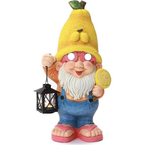 Gartenfigur Zwerg mit Laterne und Leuchtaugen aus MGO, 26x16x45,8 cm, lustige Deko für Garten und Außenbereich (1/5)