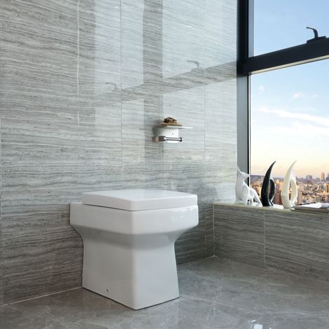 BTW Square Toilet Back To Wall Ceramic Pan Cloakroom Soft Close Seat Bathroom WC Modern (1/4)