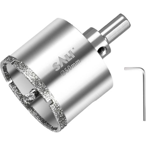 Mèche diamantée 50 mm Scie cloche diamantée avec foret de centrage Mèche à verre à revêtement diamant 45 acier Couronne creuse à carrelage Pour percer dans la céramique, la porcelaine, le verre (1/5)