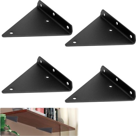 4 Pièces Support Etagere Triangle, 14 x 13 cm Supports D'étagère Flottant, Support Etagere Invisible, Support Etagere Murale Métal, Fixation Invisible Étagère pour Étagères Ouvertes (1/5)