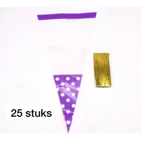 Lot de 25 sacs à friandises violets à pois - Sacs pour bonbons de Pâques et fêtes - Parfaits pour biscuits, cadeaux et distribution - Sachets décoratifs (1/4)