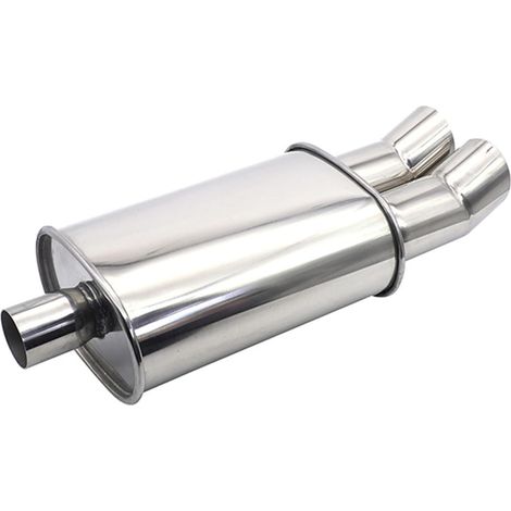 57mm Silencieux d'Échappement Voiture à Double Sortie Silencieux Acier Inoxydable Résonateur d'Échappement Diesel Embout Turbo Sound Universel pour SUV Camion (Embout Courbé Argenté) (1/5)