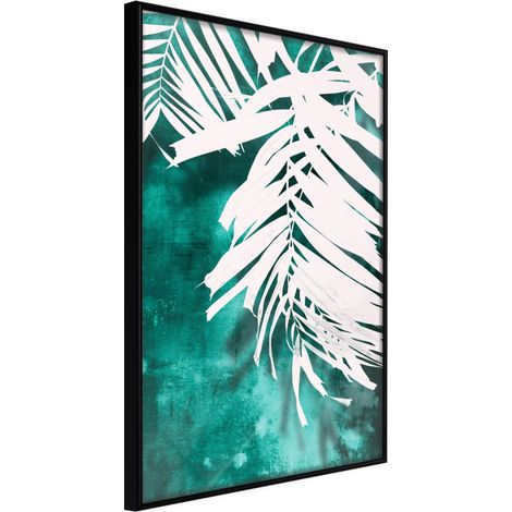 Affiche Murale Encadrée "White Palm on Teal Background" 30 x 42 cm Noir