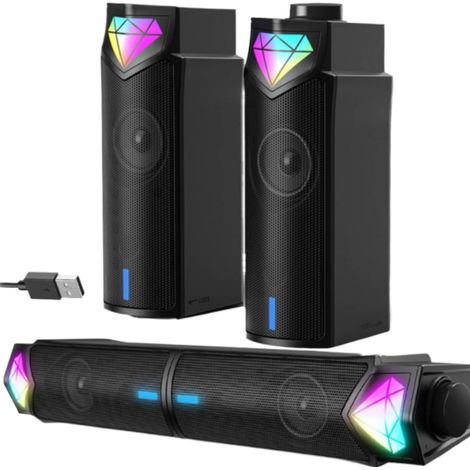 1 Barre de son,Bluetooth 5.3,Haut-parleurs stéréo Hi-Fi,Éclairage RGB dynamique,Alimentation USB,Ordinateur portable (1/5)