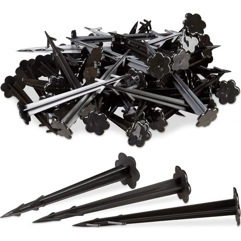 Agrafes en plastique noir (100 unités) Agrafes type sardine pour fixer les sols de jardin ou les tentes (11,5 cm). (1/5)