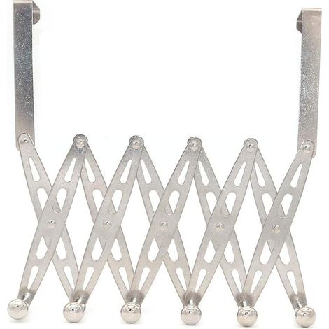 Gancho de puerta de acero inoxidable con 6 ganchos para abrigos, bolsos, toallas, albornoces y sombreros. Resistente y flexible. Ideal para dormitorio y baño.