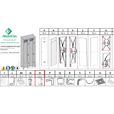R PARTICOLARE (OX4 )XARMADIO SPOGLIATOIO A 2 POSTI IN KIT C/SERRATURA