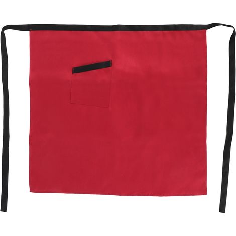 Tablier de service en coton, poche pratique, noir et rouge, 70x70cm, confortable et respirant pour restaurant café (1/5)