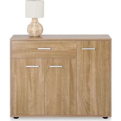 Idimex – Buffet Coraline 3 portes 1 tiroir – Chêne Sonoma – Dimensions 70x88x30 cm – Surface résistante aux éraflures – Design moderne